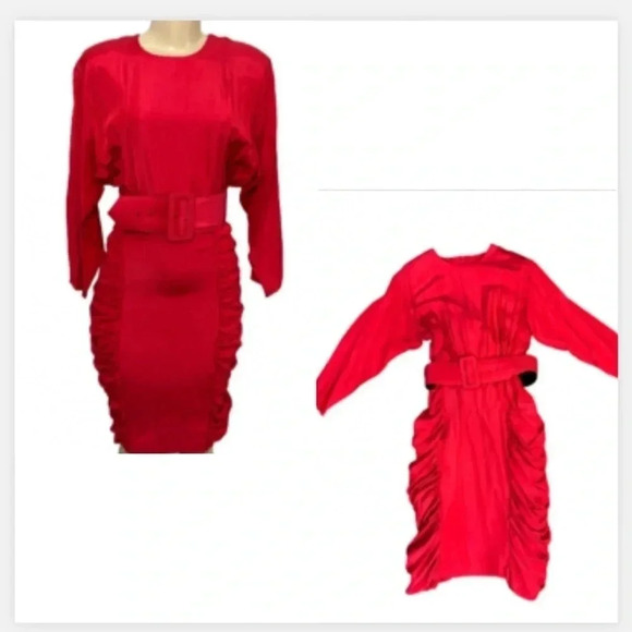 Rampage 80’s VINTAGE DRESS  RED MIDI ROUGE MIDI LENGTH LONG SLEEVE - Picture 1 of 16
